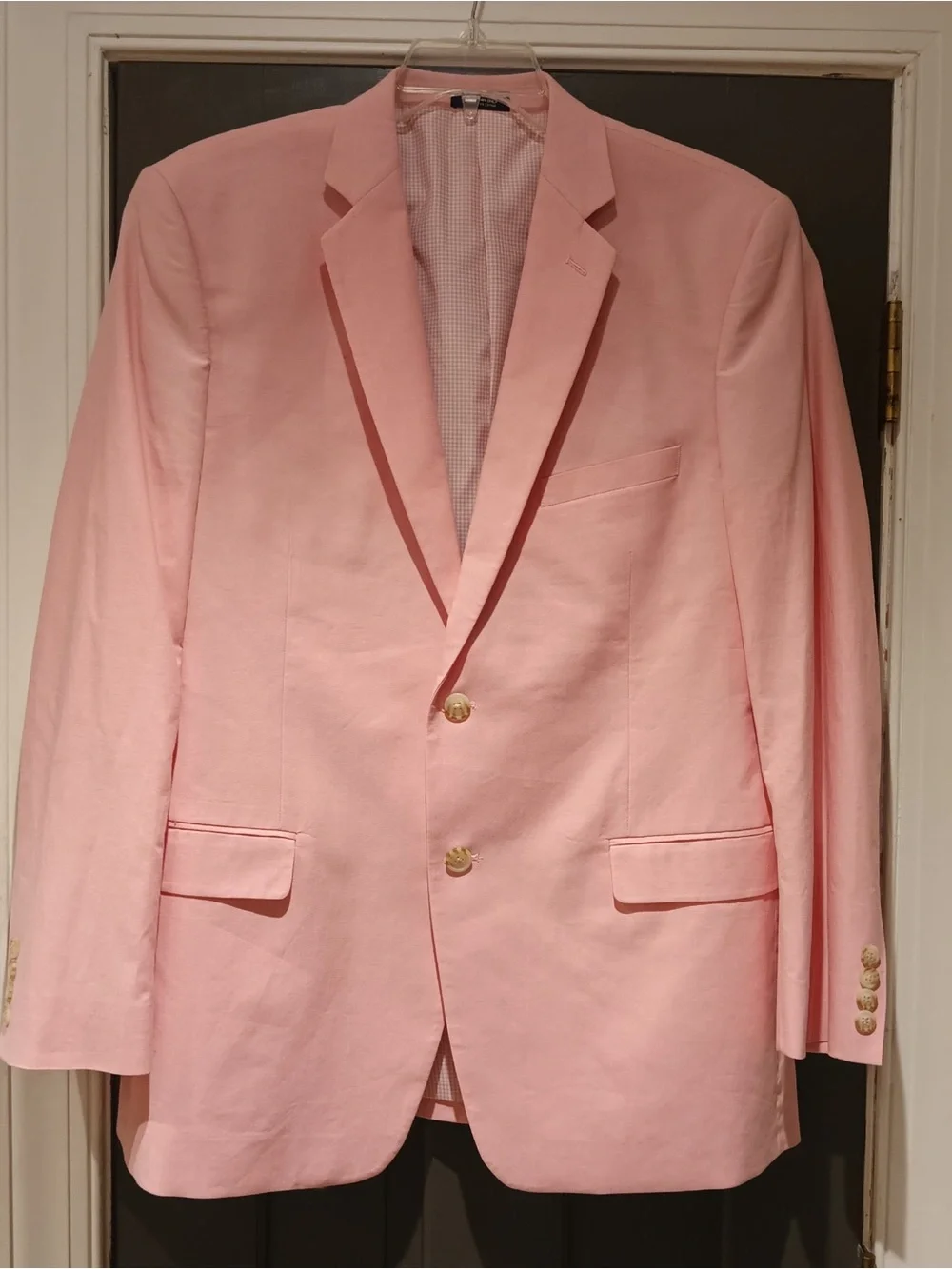 Men's Pink cotton Two-Button Blazer gingham liner
